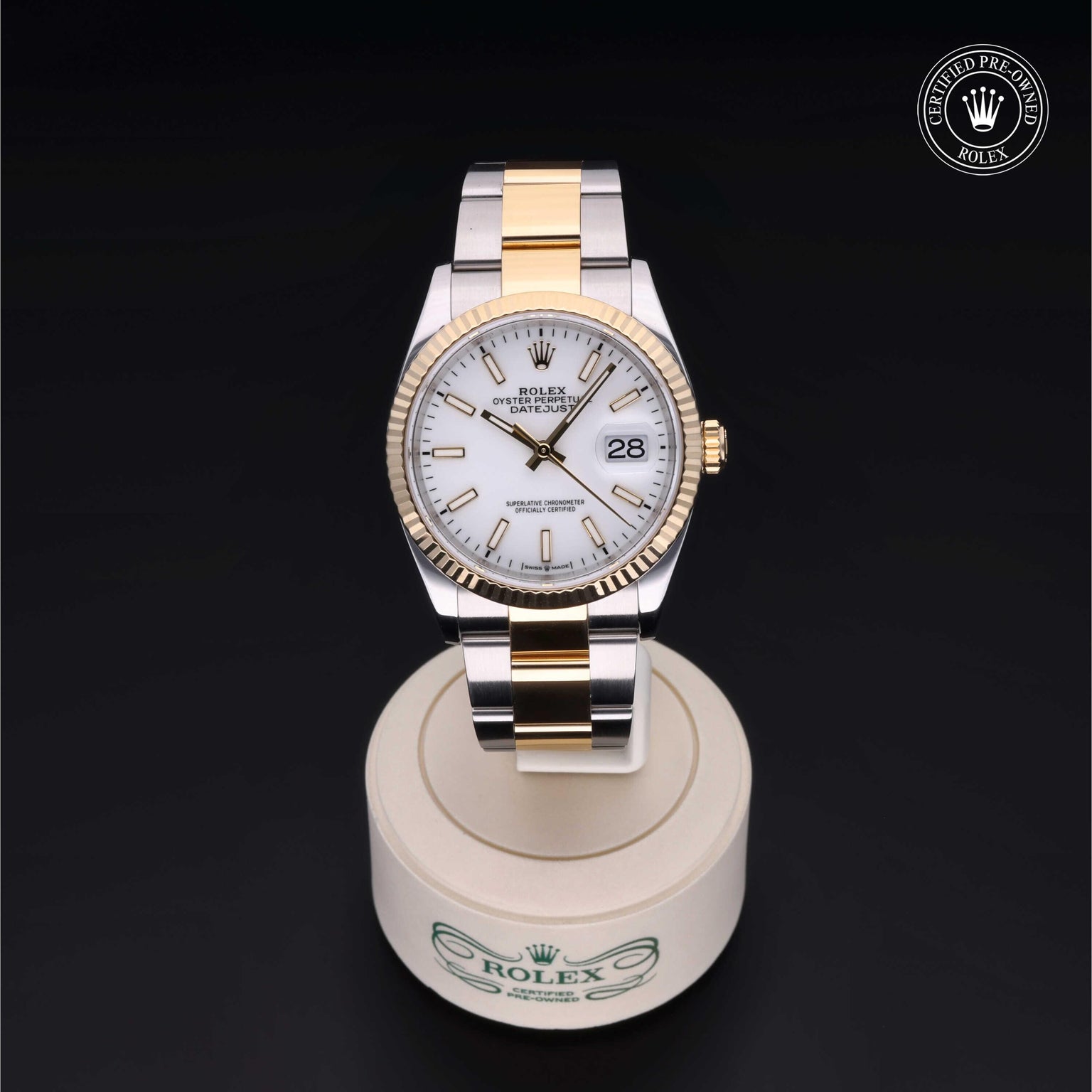 Rolex Certified Pre-owned Datejust M126233-0020 front on black background