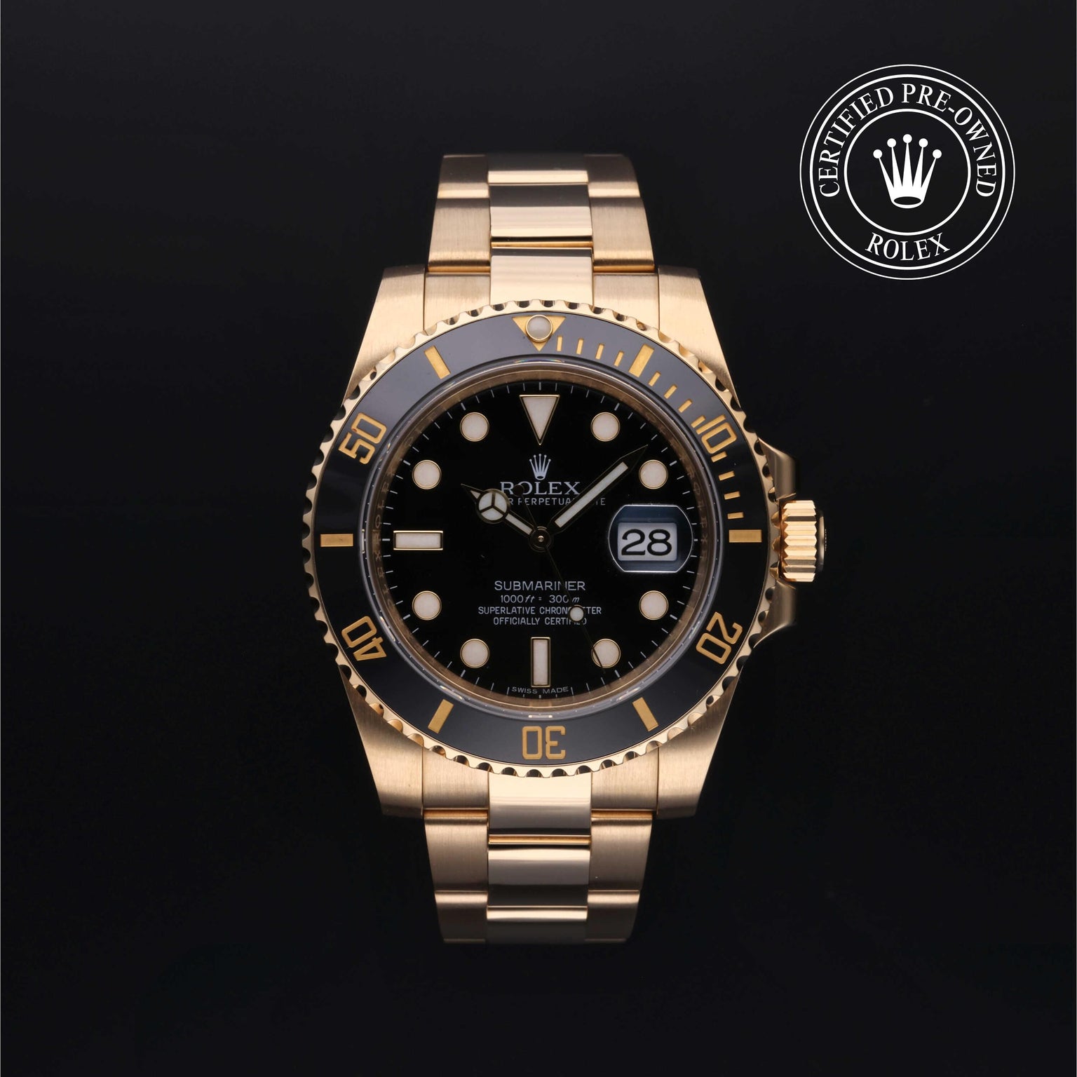 Rolex Certified Pre-owned Submariner M116618LN-0001 front on black background
