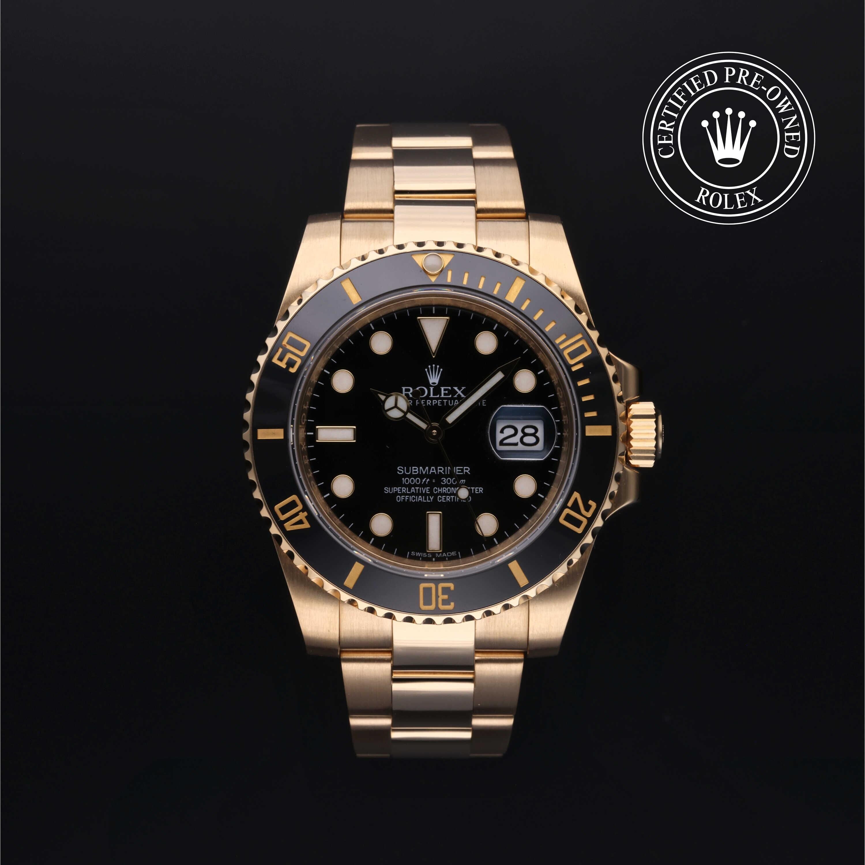 Rolex Certified Pre-owned Submariner M116618LN-0001 front on black background