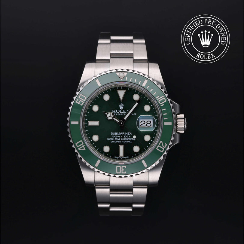Rolex Certified Pre-owned Submariner M116610LV-0002 front on black background