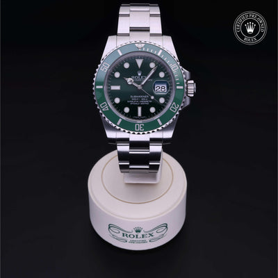 Rolex Certified Pre-owned Submariner M116610LV-0002 front on black background