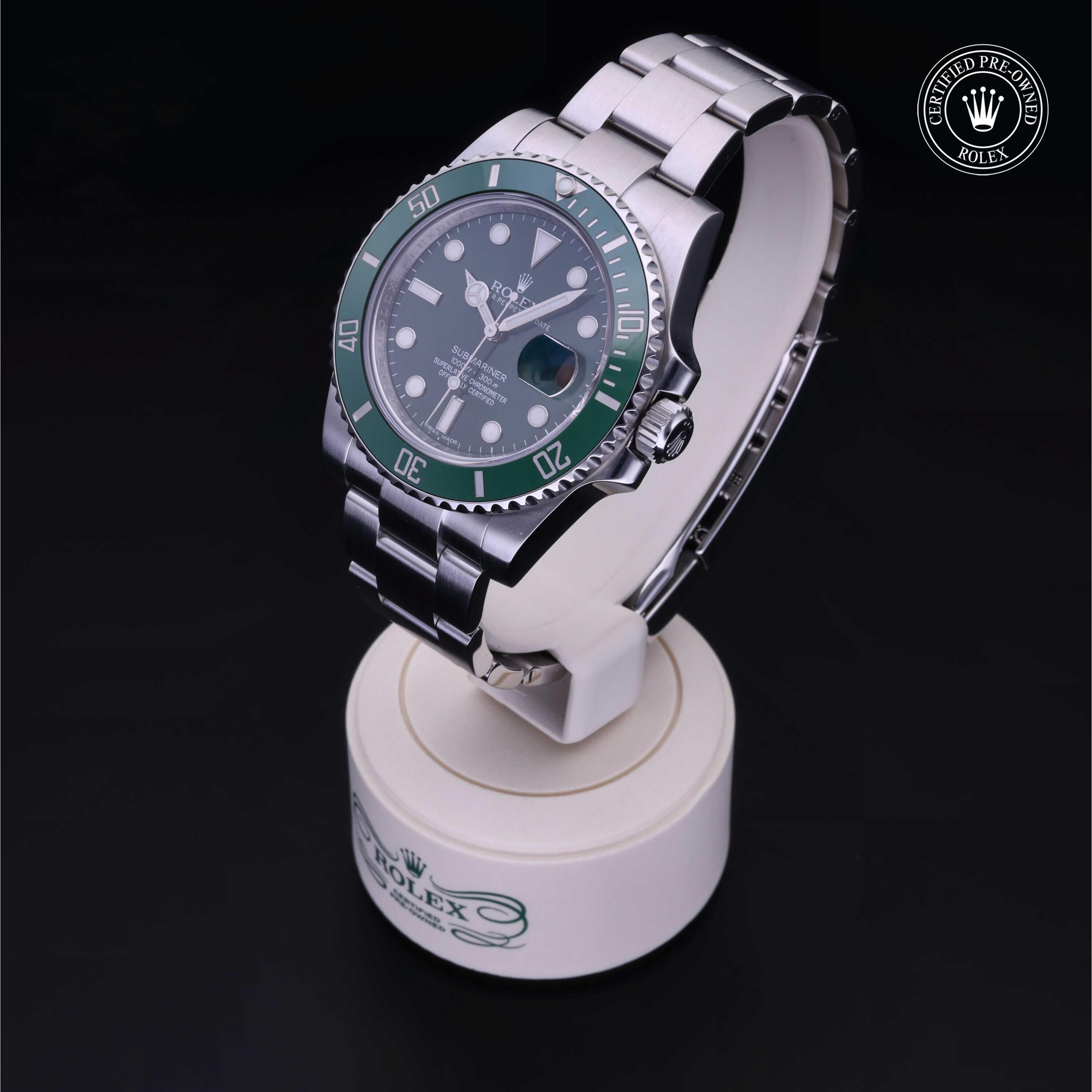 Rolex Certified Pre-owned Submariner M116610LV-0002 front on black background