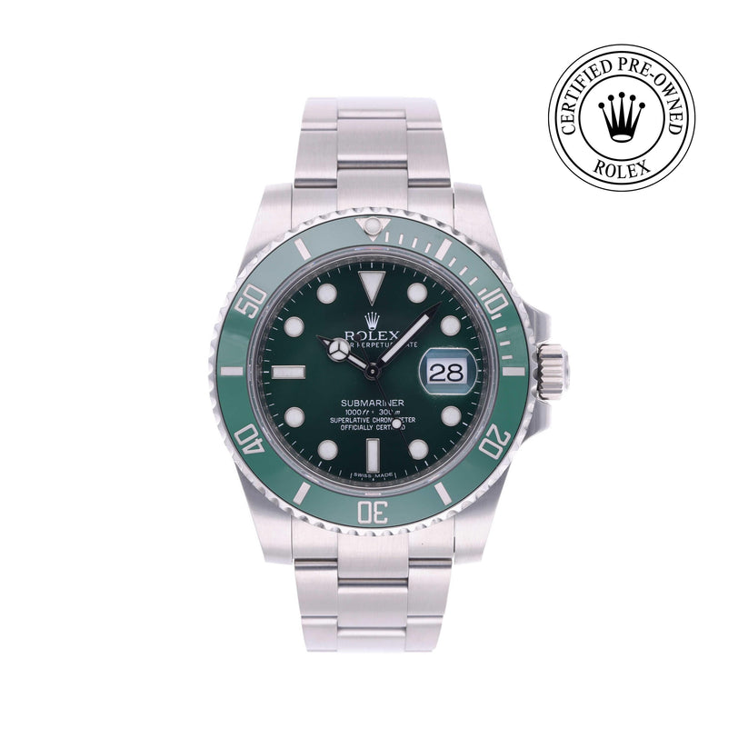 Rolex Certified Pre-owned Submariner M116610LV-0002 front on white background