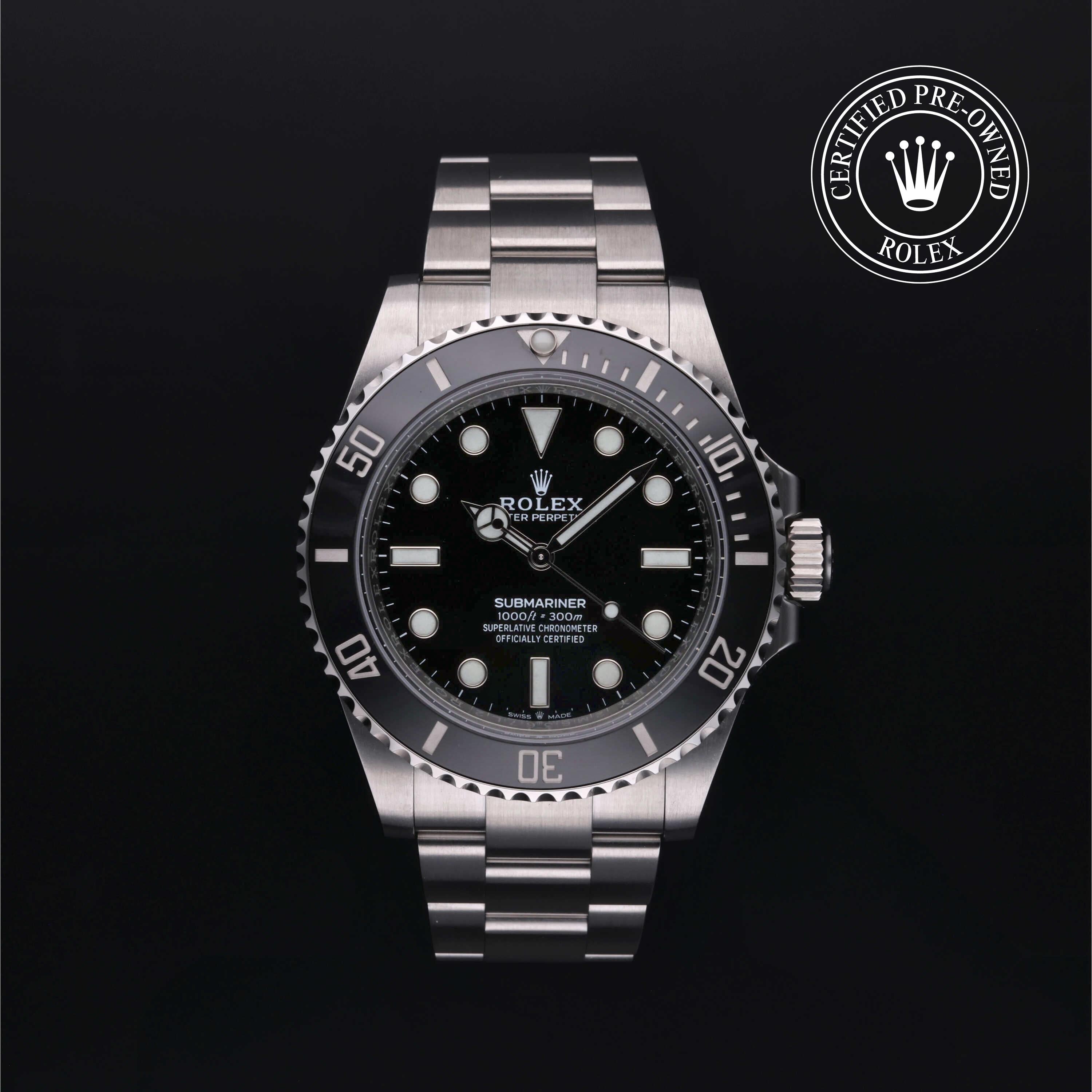 Rolex Certified Pre-owned Submariner M124060-0001 front on black background