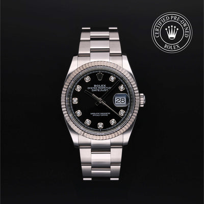 Rolex Certified Pre-owned Datejust M126234-0028 front on black background
