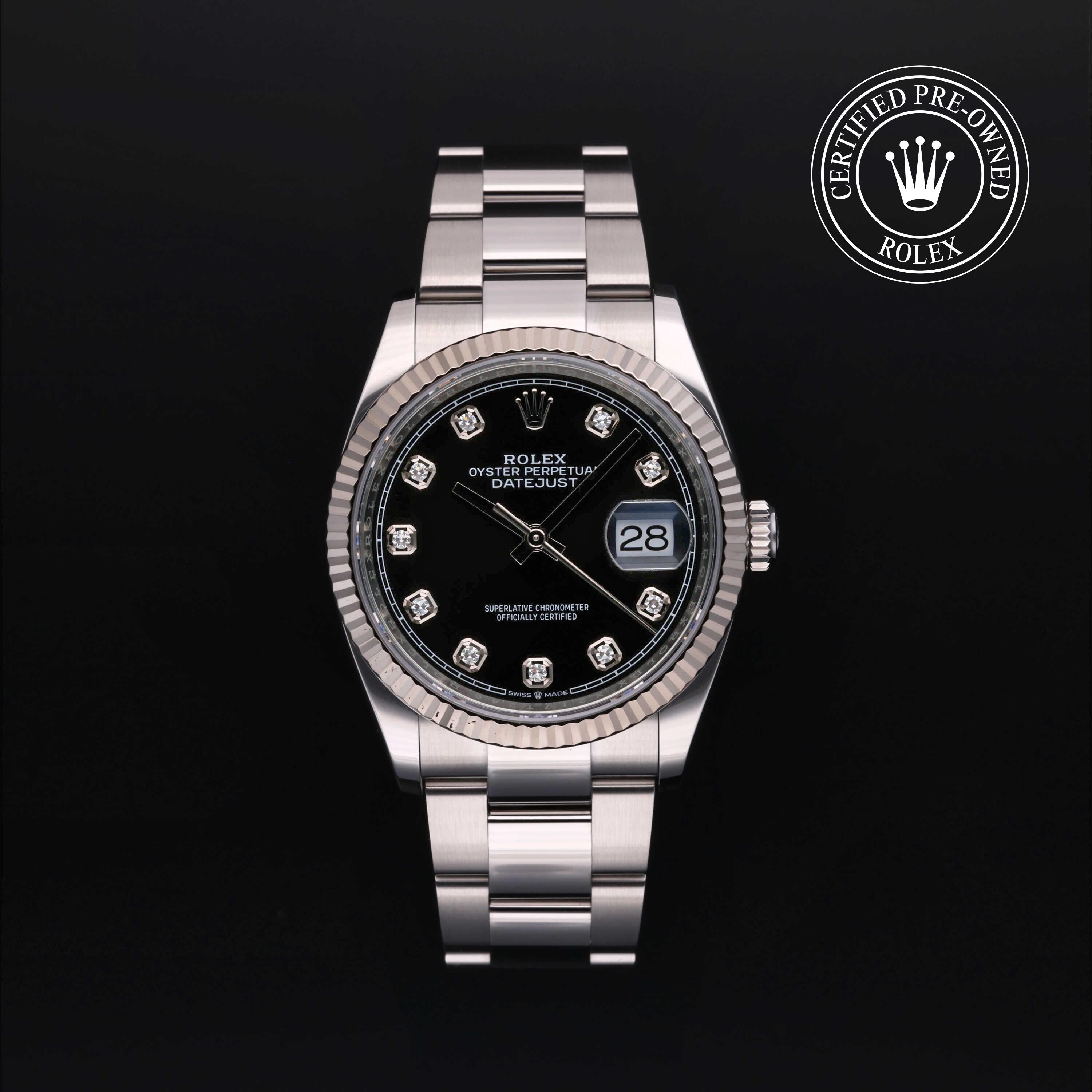 Rolex Certified Pre-owned Datejust M126234-0028 front on black background