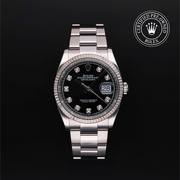 Rolex Certified Pre-owned Datejust M126234-0028 front on black background