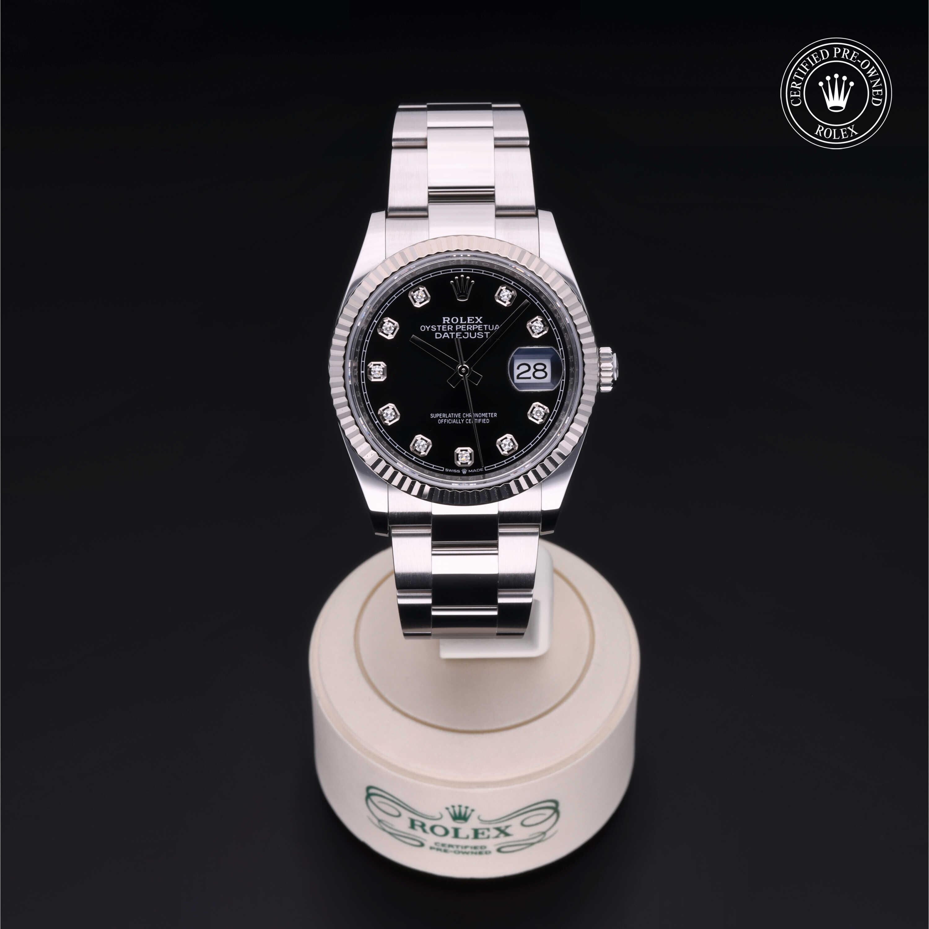 Rolex Certified Pre-owned Datejust M126234-0028 front on black background