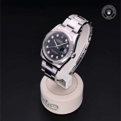 Rolex Certified Pre-owned Datejust M126234-0028 front on black background