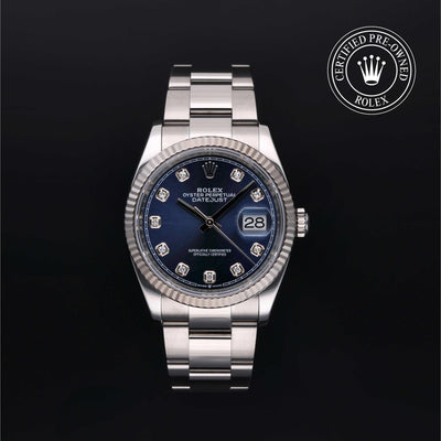 Rolex Certified Pre-owned Datejust M126234-0038 front on black background