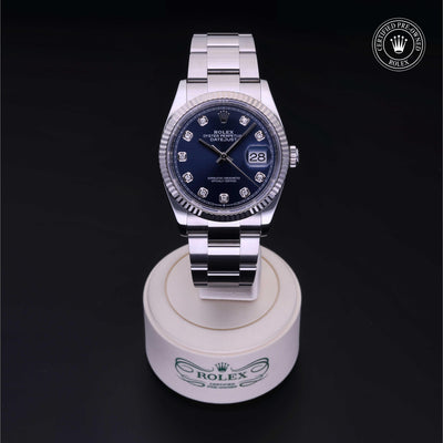 Rolex Certified Pre-owned Datejust M126234-0038 front on black background