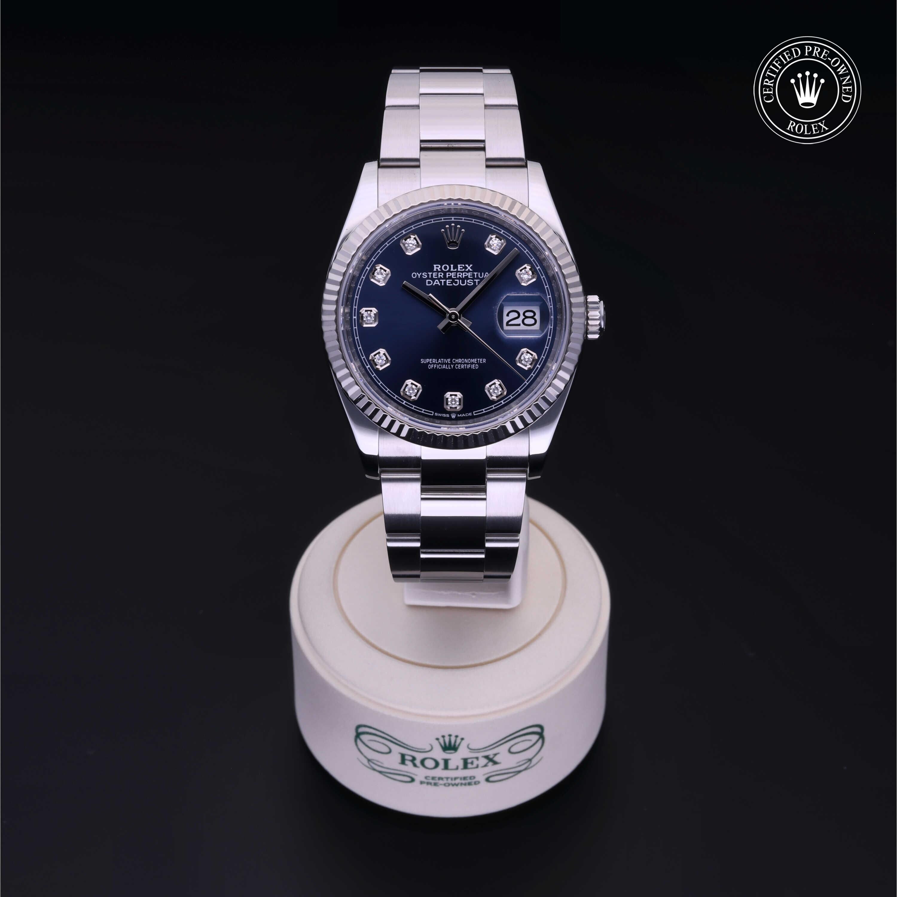 Rolex Certified Pre-owned Datejust M126234-0038 front on black background