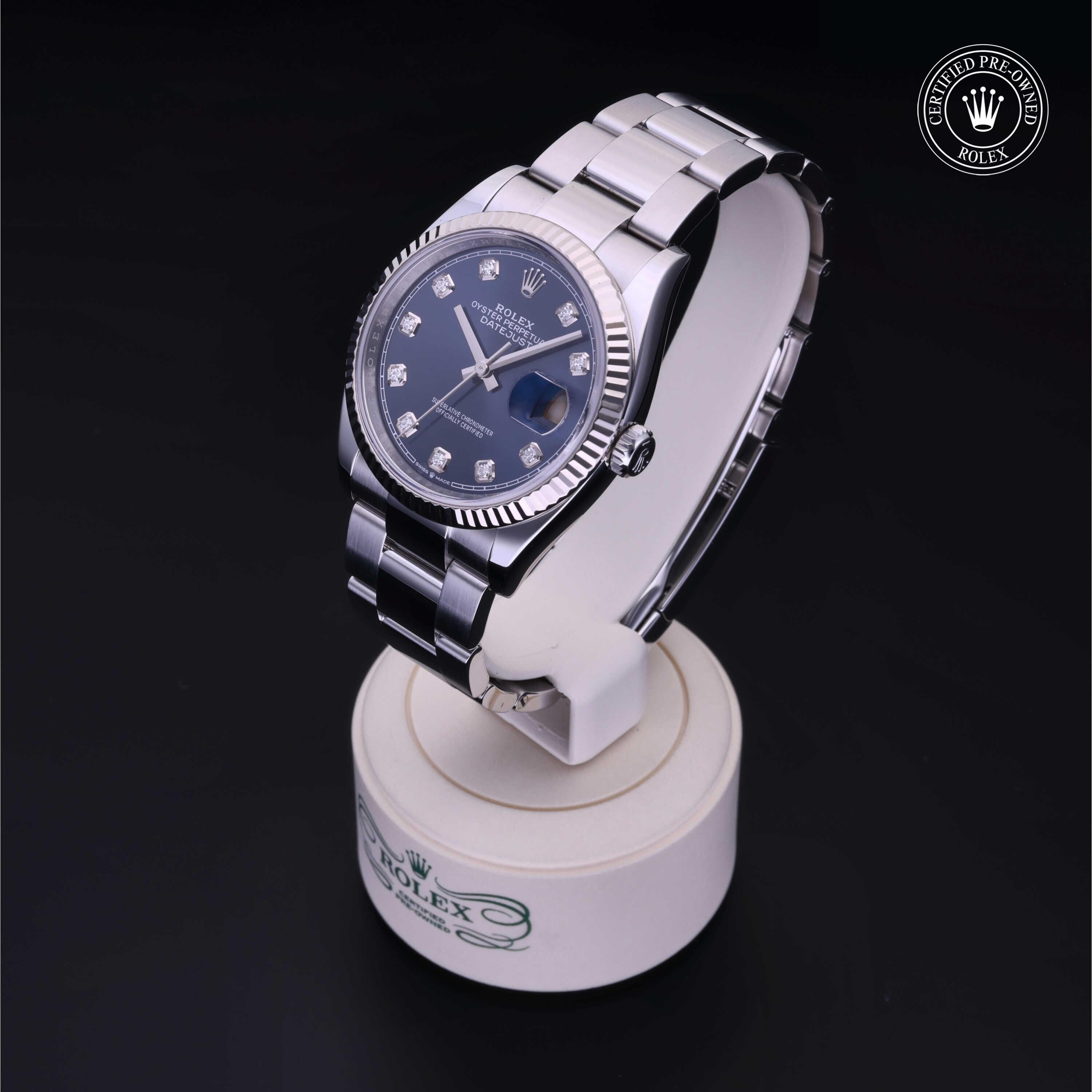 Rolex Certified Pre-owned Datejust M126234-0038 front on black background
