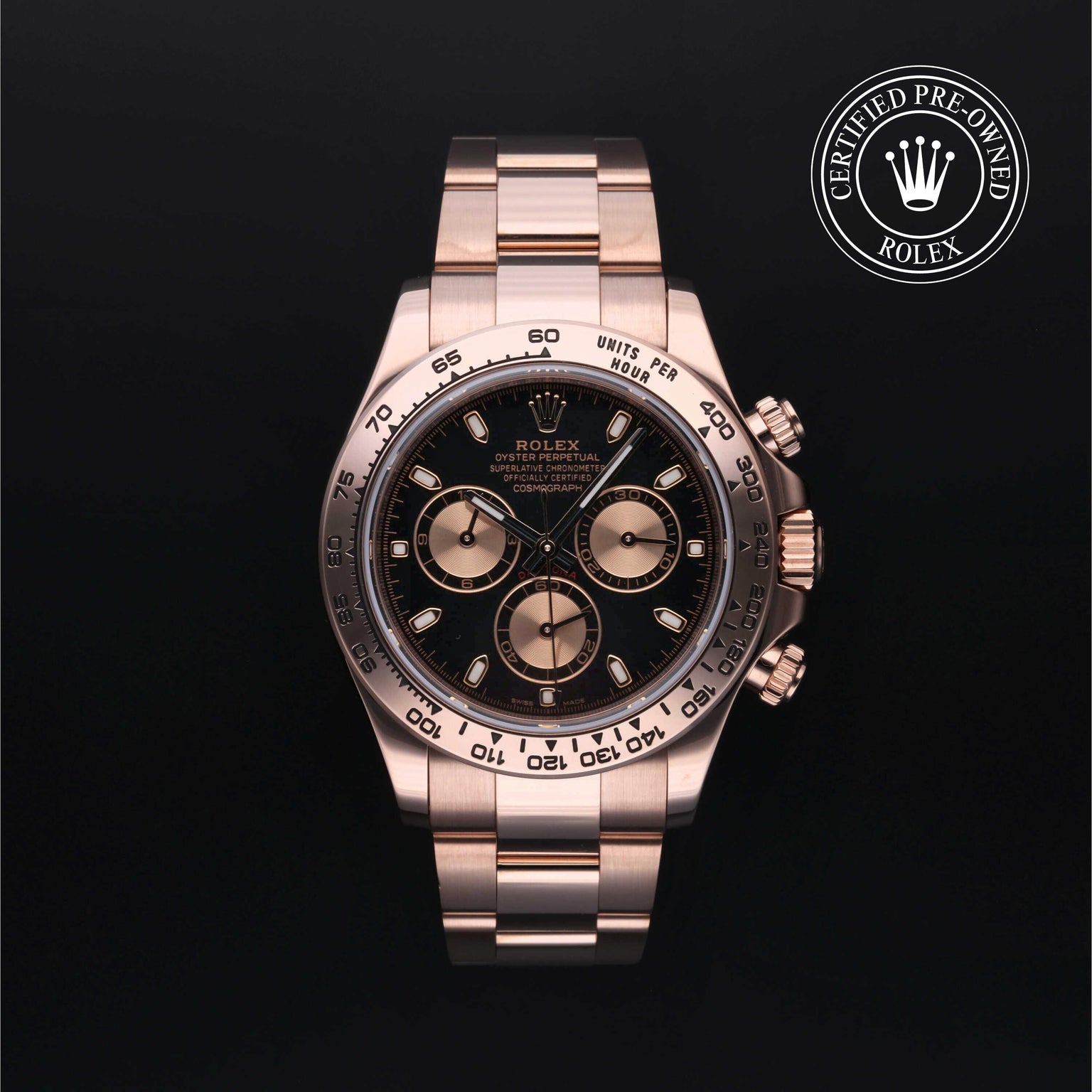 Rolex Certified Pre-owned Daytona M116505-0008 front on black background