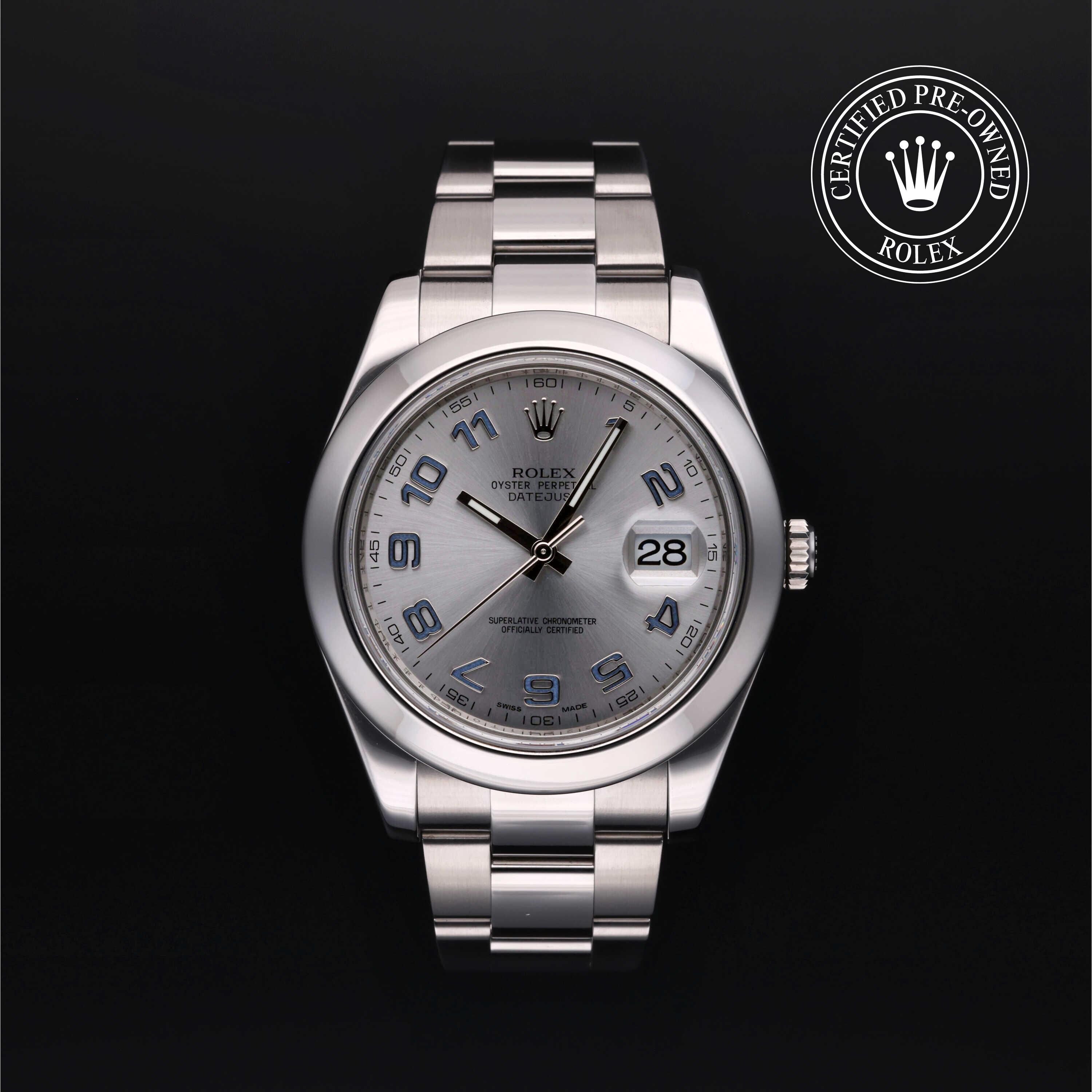 Rolex Certified Pre-owned Datejust M116300-0002 front on black background