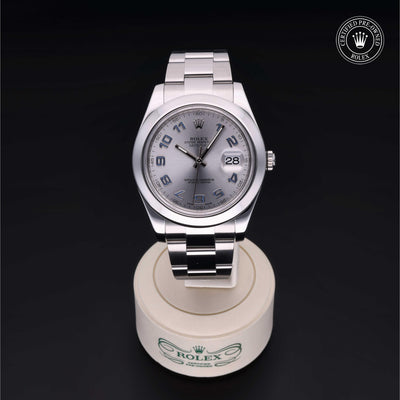 Rolex Certified Pre-owned Datejust M116300-0002 front on black background