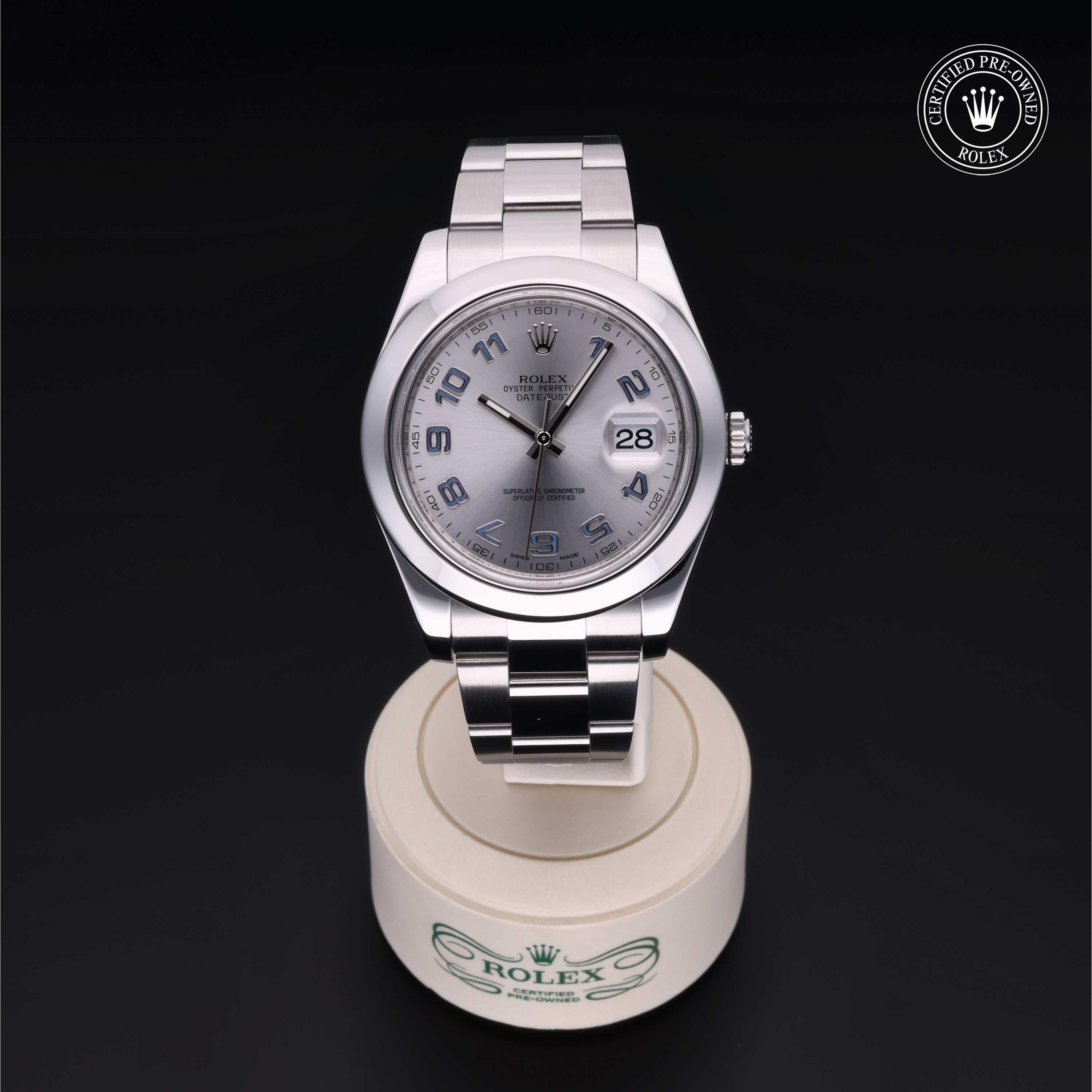 Rolex Certified Pre-owned Datejust M116300-0002 front on black background