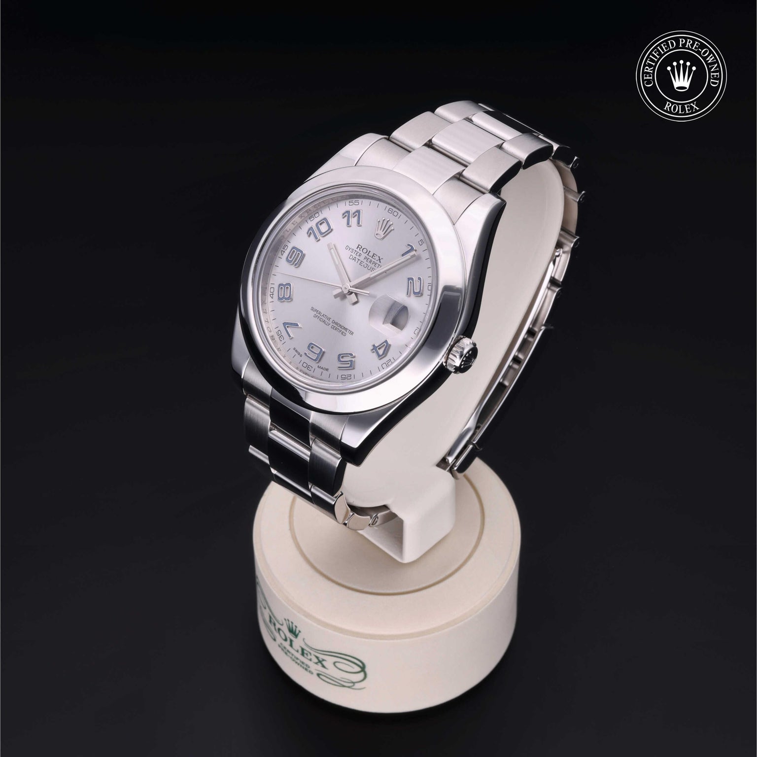 Rolex Certified Pre-owned Datejust M116300-0002 front on black background