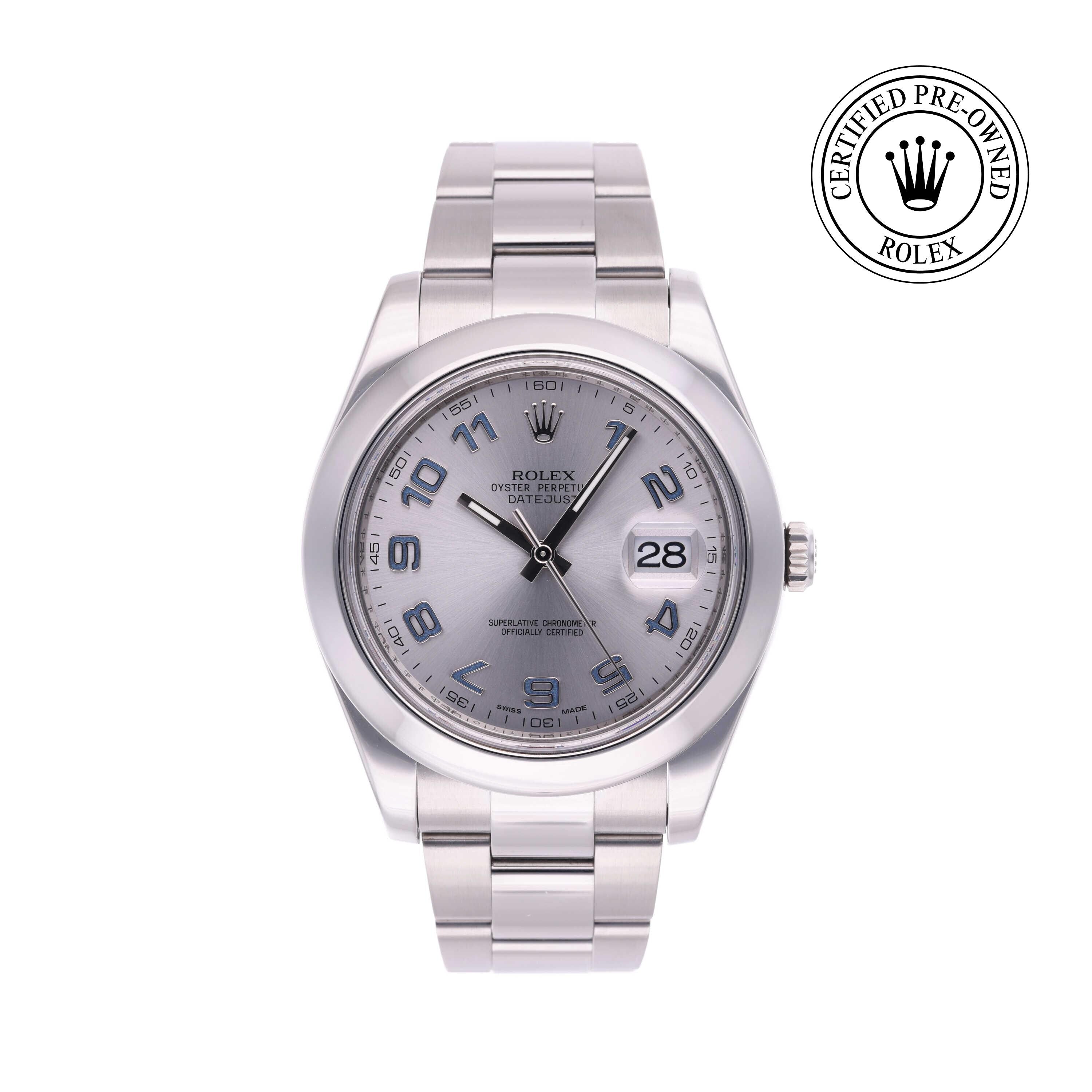 Rolex Certified Pre-owned Datejust M116300-0002 front on white background