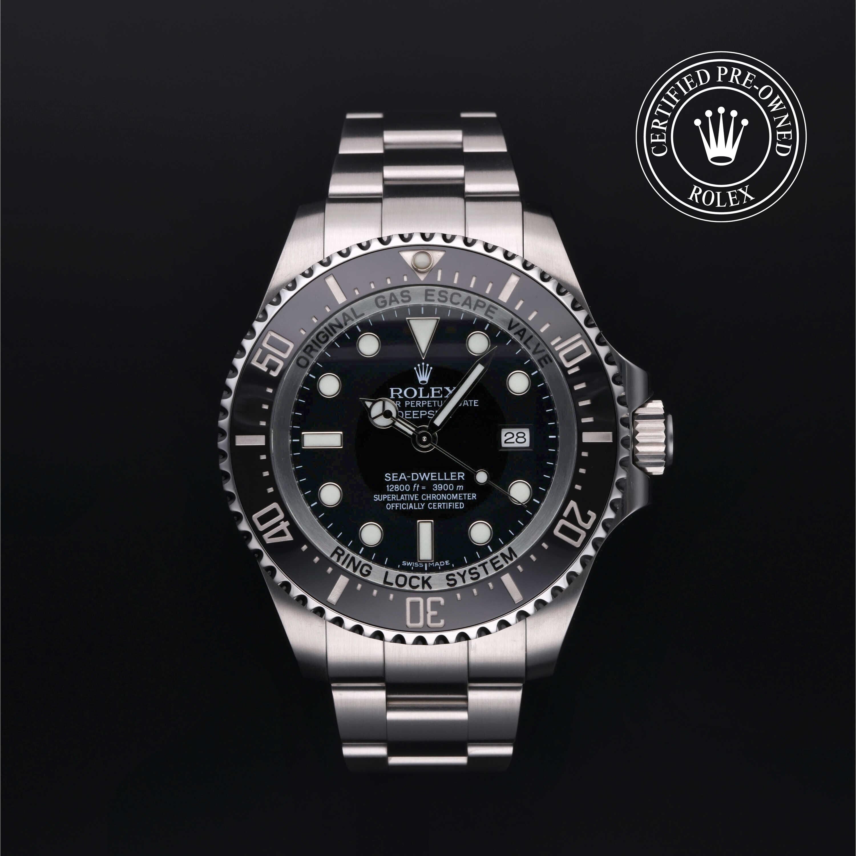Rolex Certified Pre-owned Sea-Dweller M116660-0001 front on black background