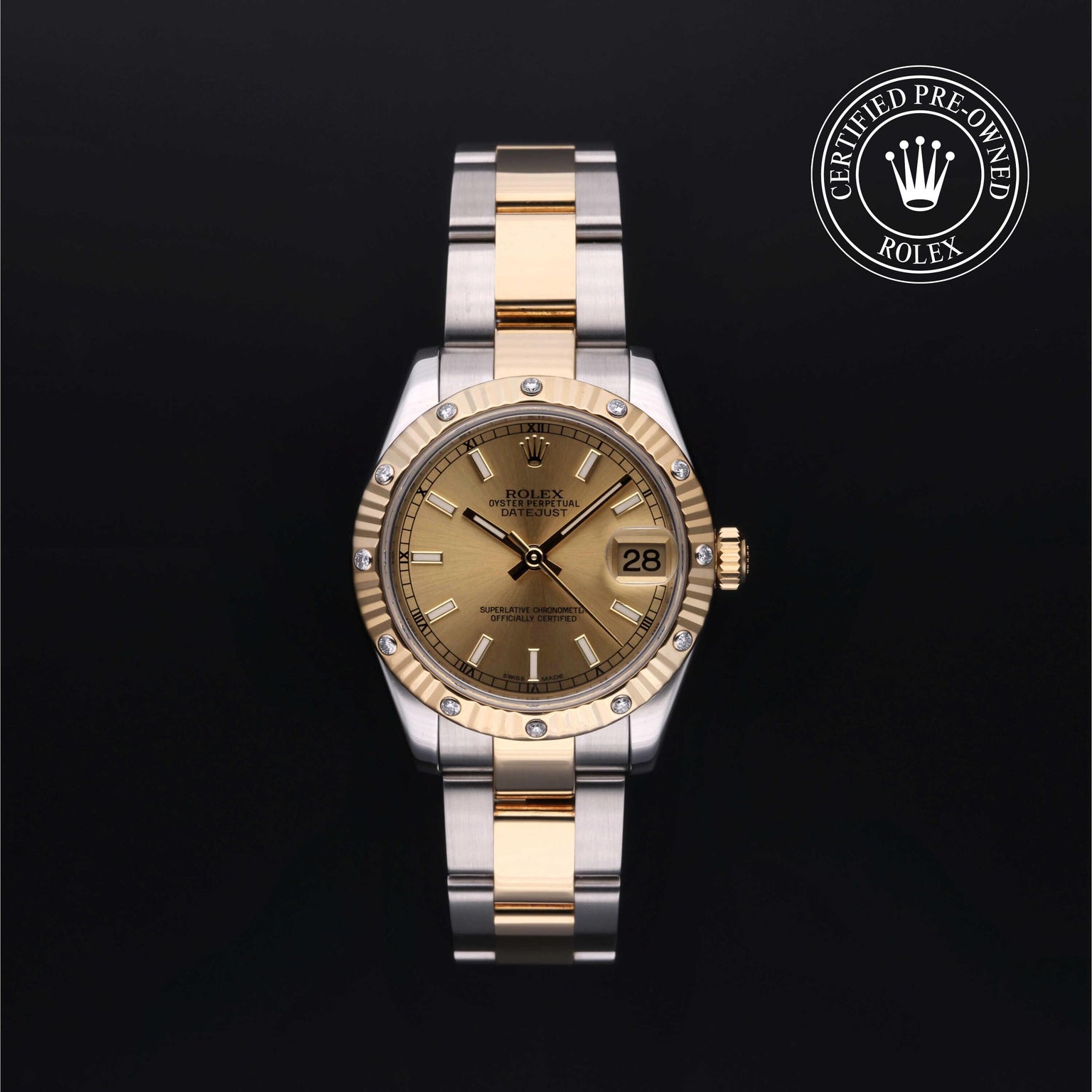 Rolex Certified Pre-owned Lady Datejust M178313-0017 front on black background
