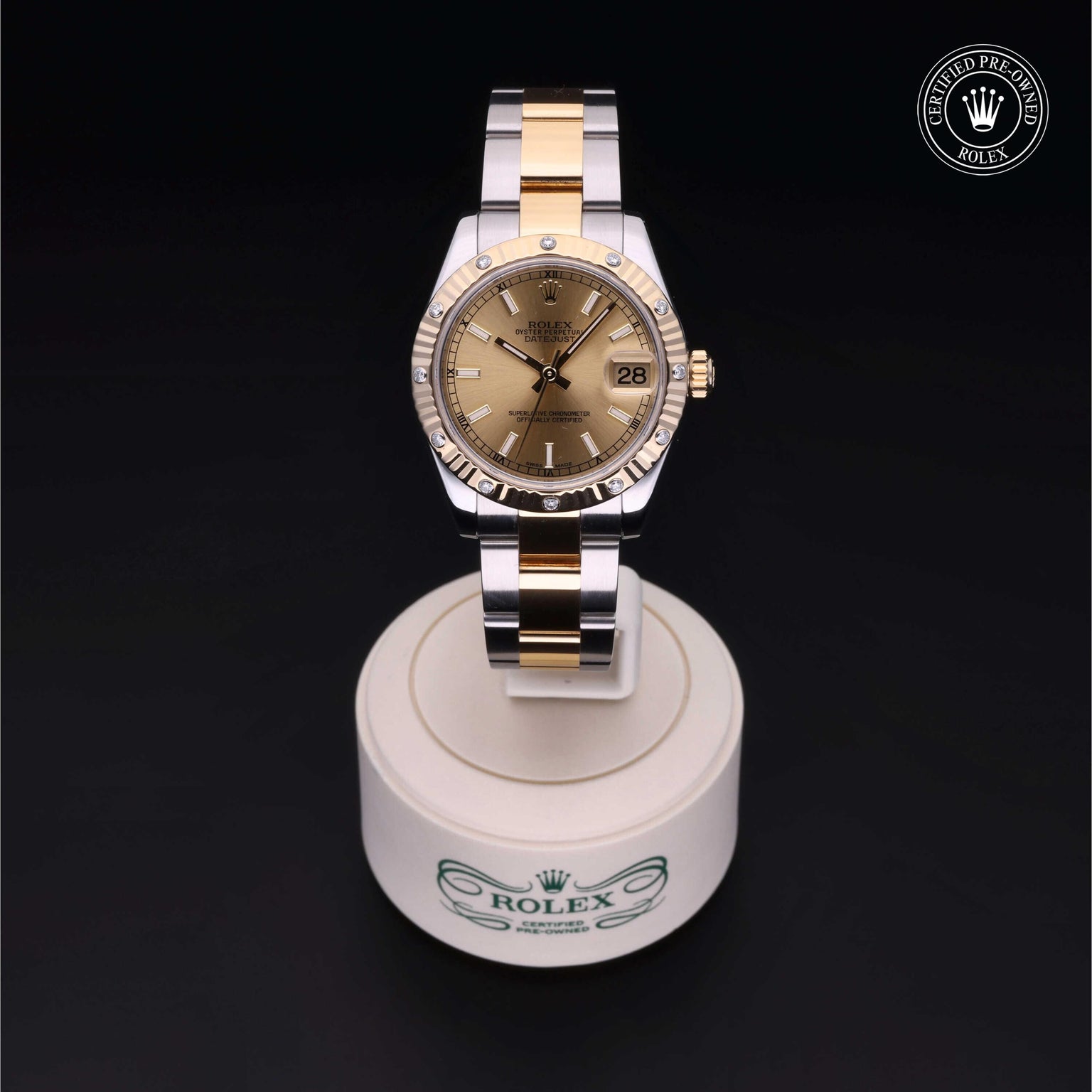 Rolex Certified Pre-owned Lady Datejust M178313-0017 front on black background