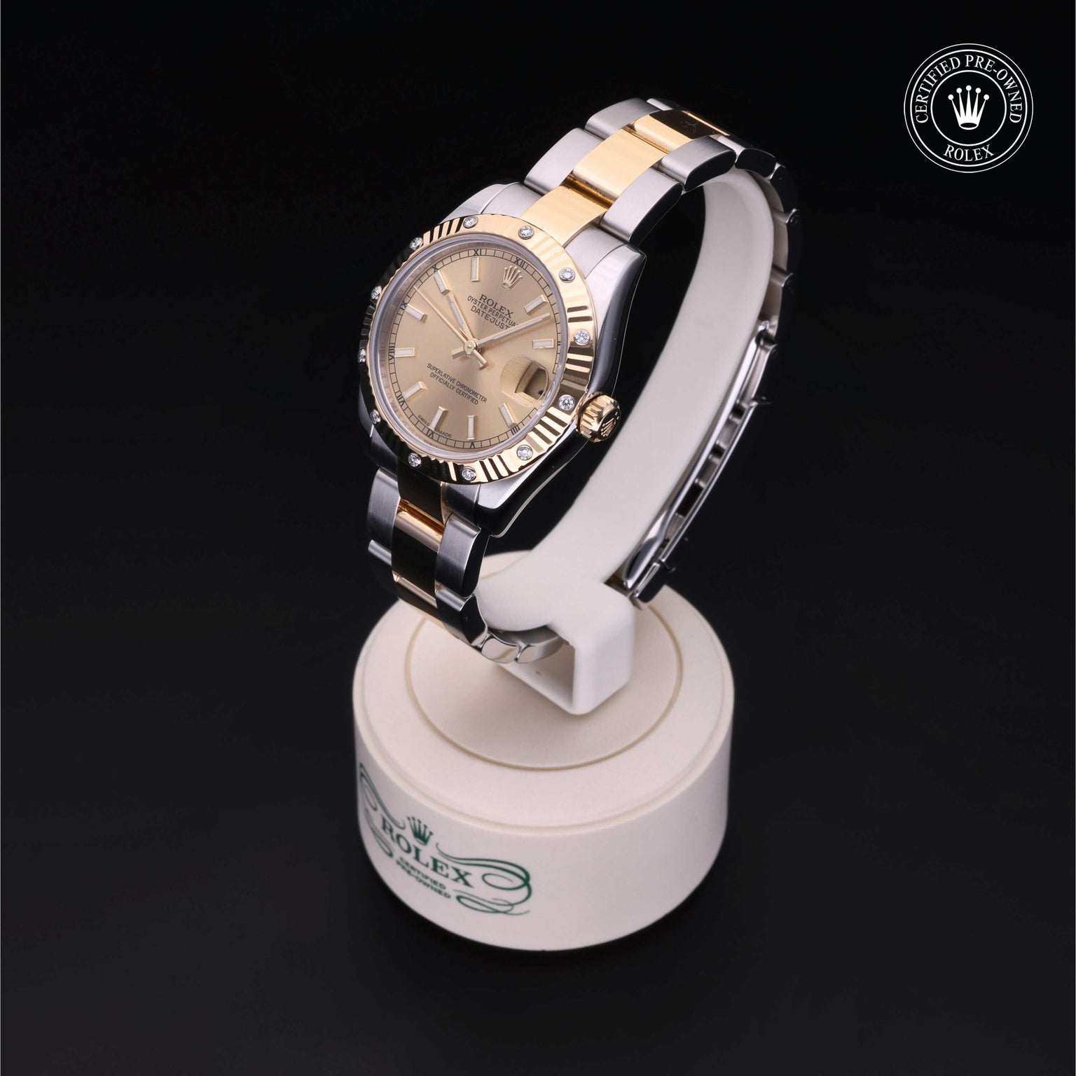 Rolex Certified Pre-owned Lady Datejust M178313-0017 front on black background