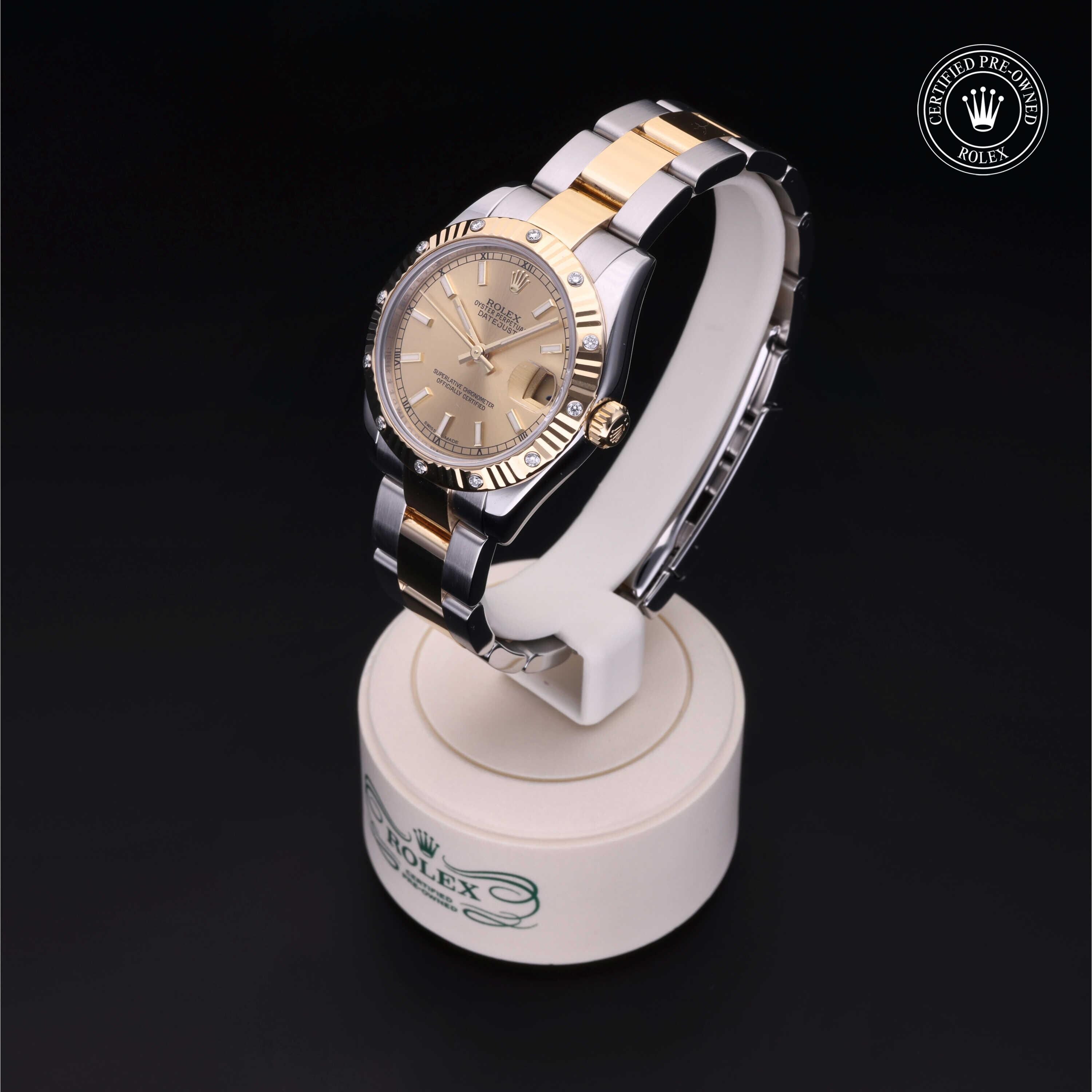 Rolex Certified Pre-owned Lady Datejust M178313-0017 front on black background