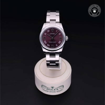 Rolex Certified Pre-owned Oyster Perpetual M177200-0017 front on black background