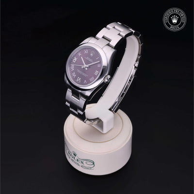 Rolex Certified Pre-owned Oyster Perpetual M177200-0017 front on black background