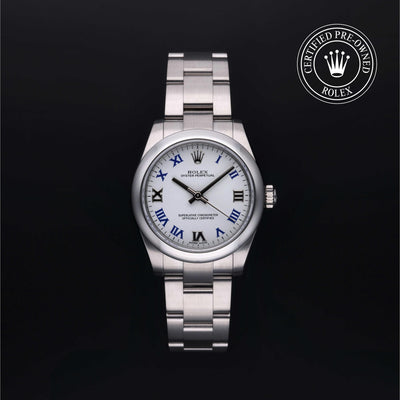 Rolex Certified Pre-owned Oyster Perpetual M177200-0016 front on black background