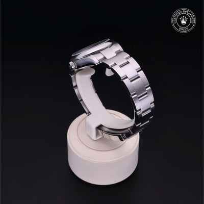 Rolex Certified Pre-owned Oyster Perpetual M177200-0016 front on black background
