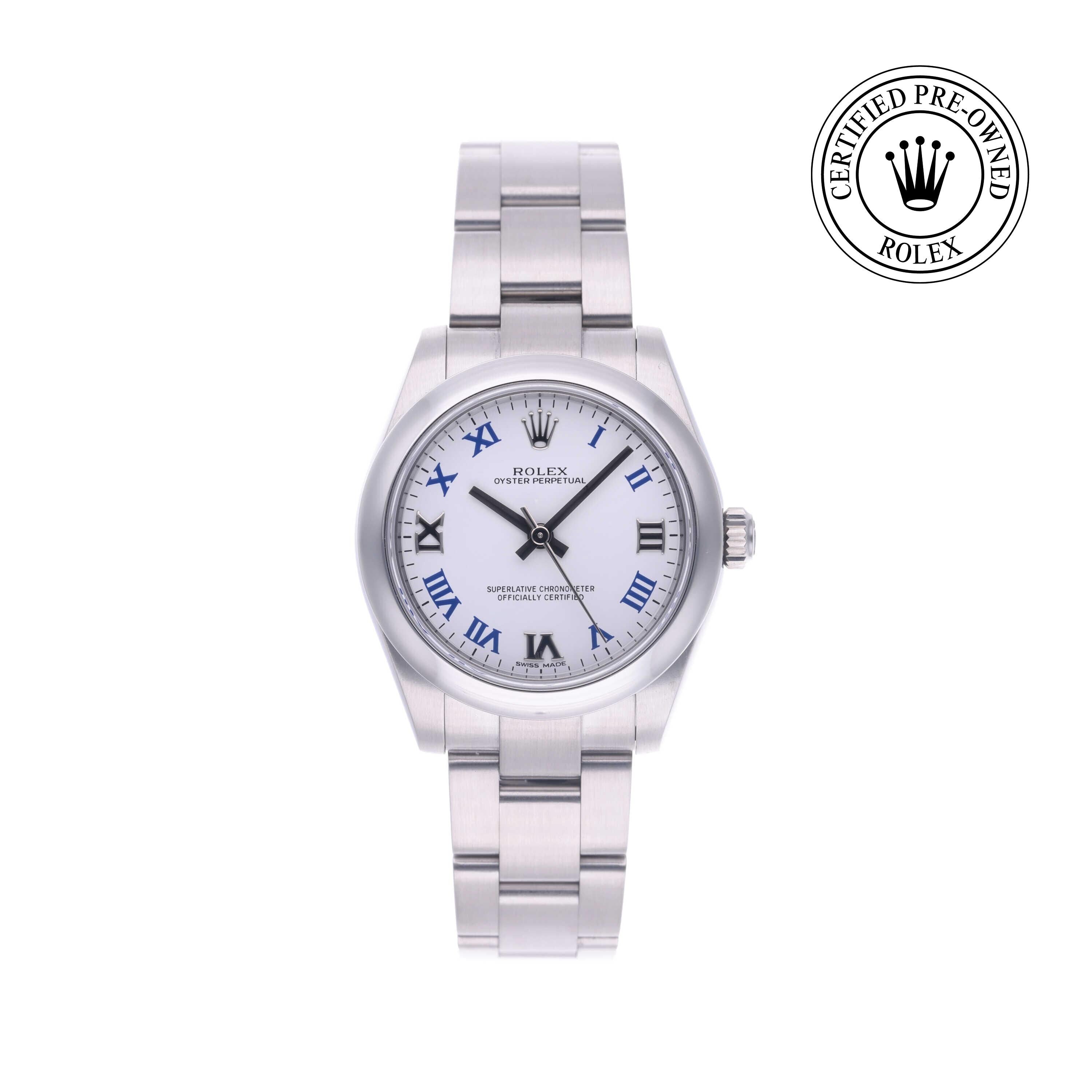 Rolex Certified Pre-owned Oyster Perpetual M177200-0016 front on white background