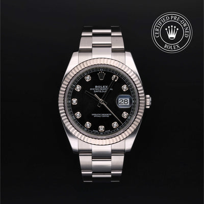 Rolex Certified Pre-owned Datejust M126334-0011 front on black background