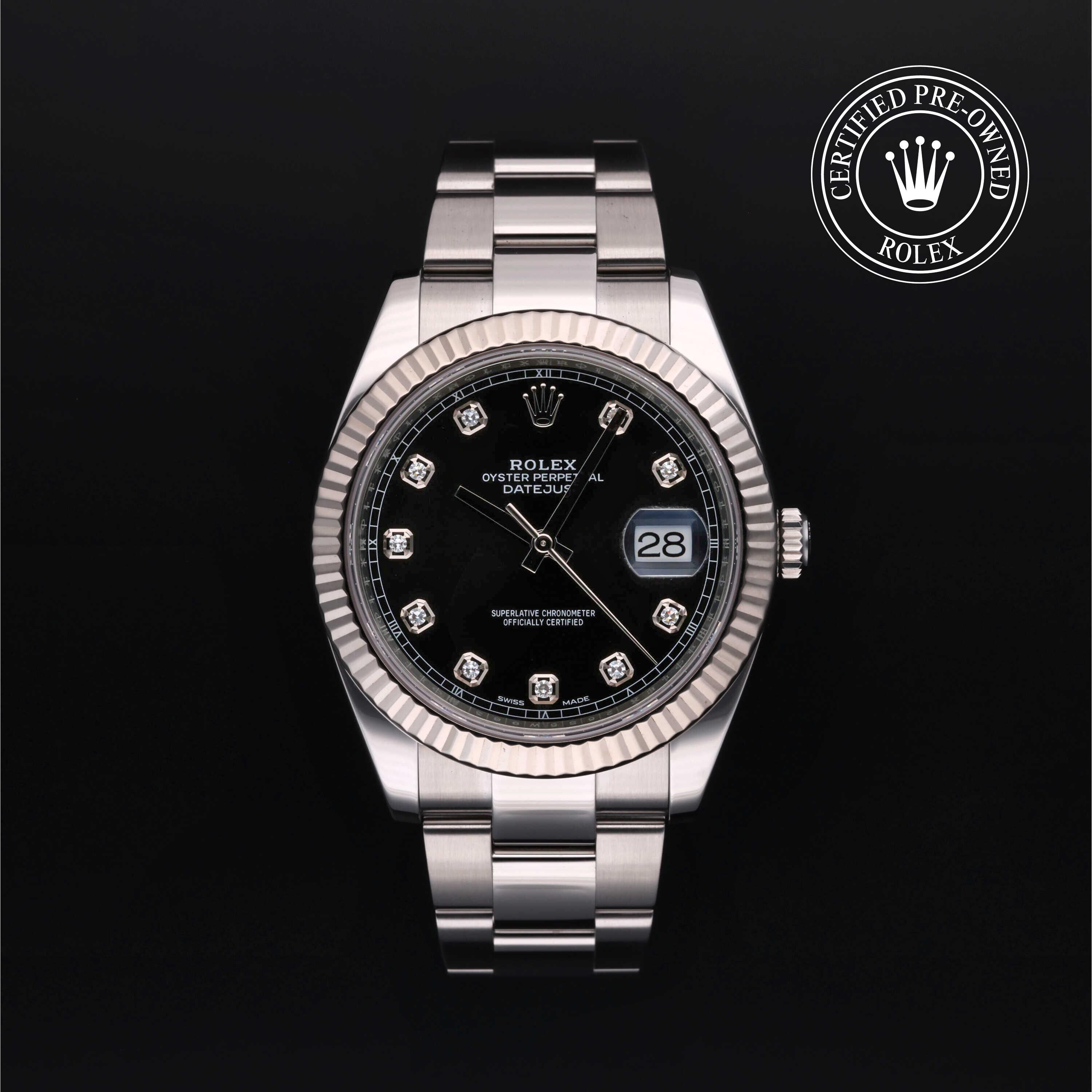 Rolex Certified Pre-owned Datejust M126334-0011 front on black background