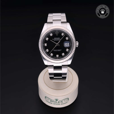 Rolex Certified Pre-owned Datejust M126334-0011 front on black background