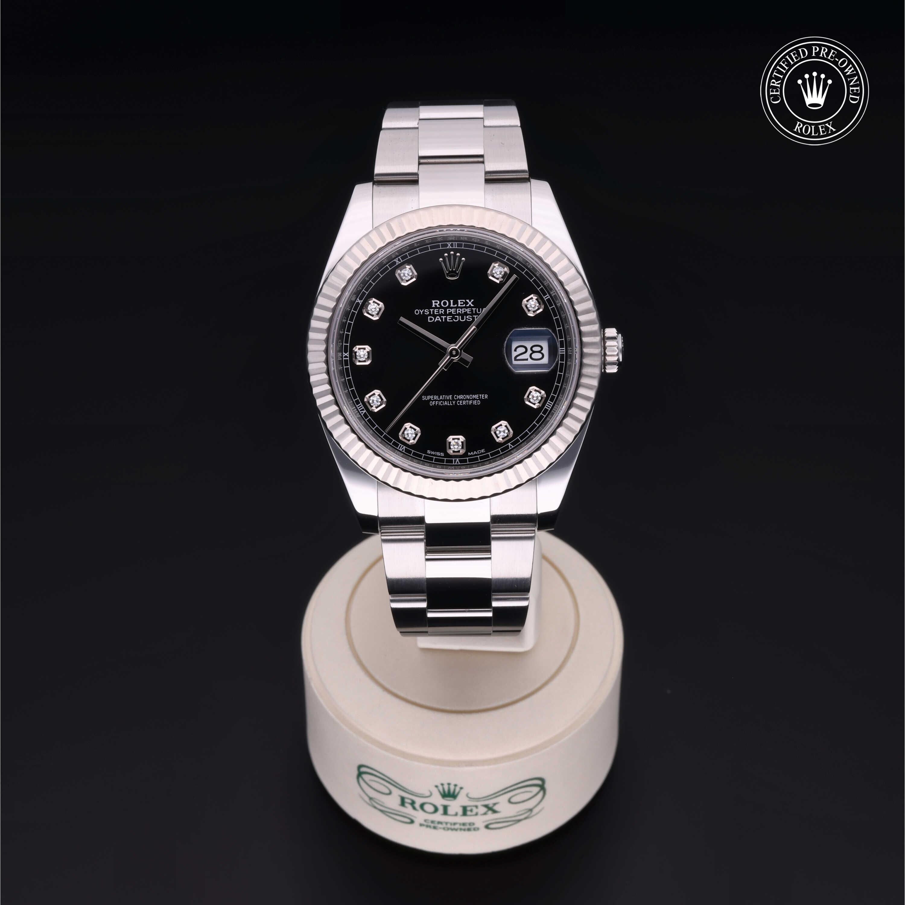 Rolex Certified Pre-owned Datejust M126334-0011 front on black background