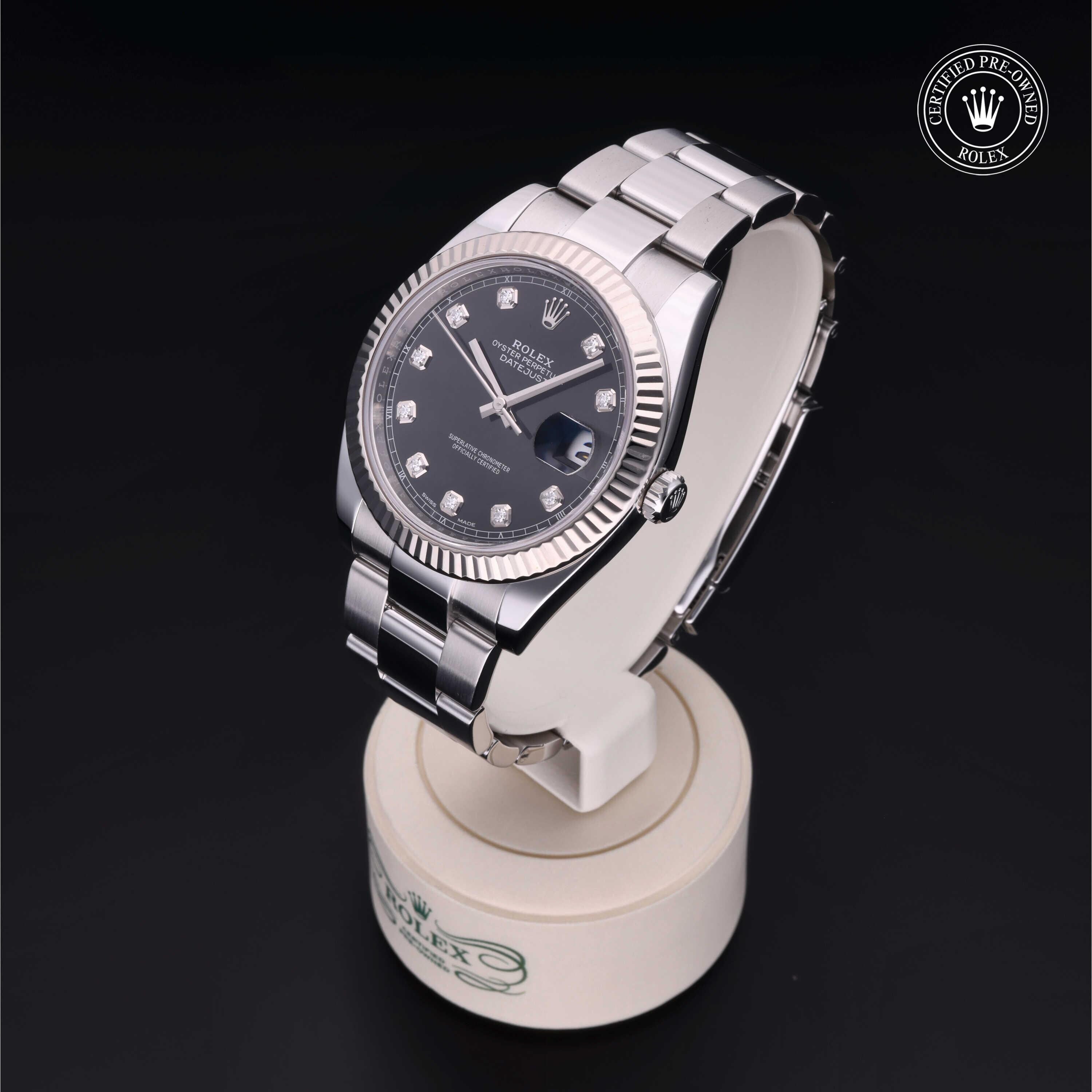 Rolex Certified Pre-owned Datejust M126334-0011 front on black background