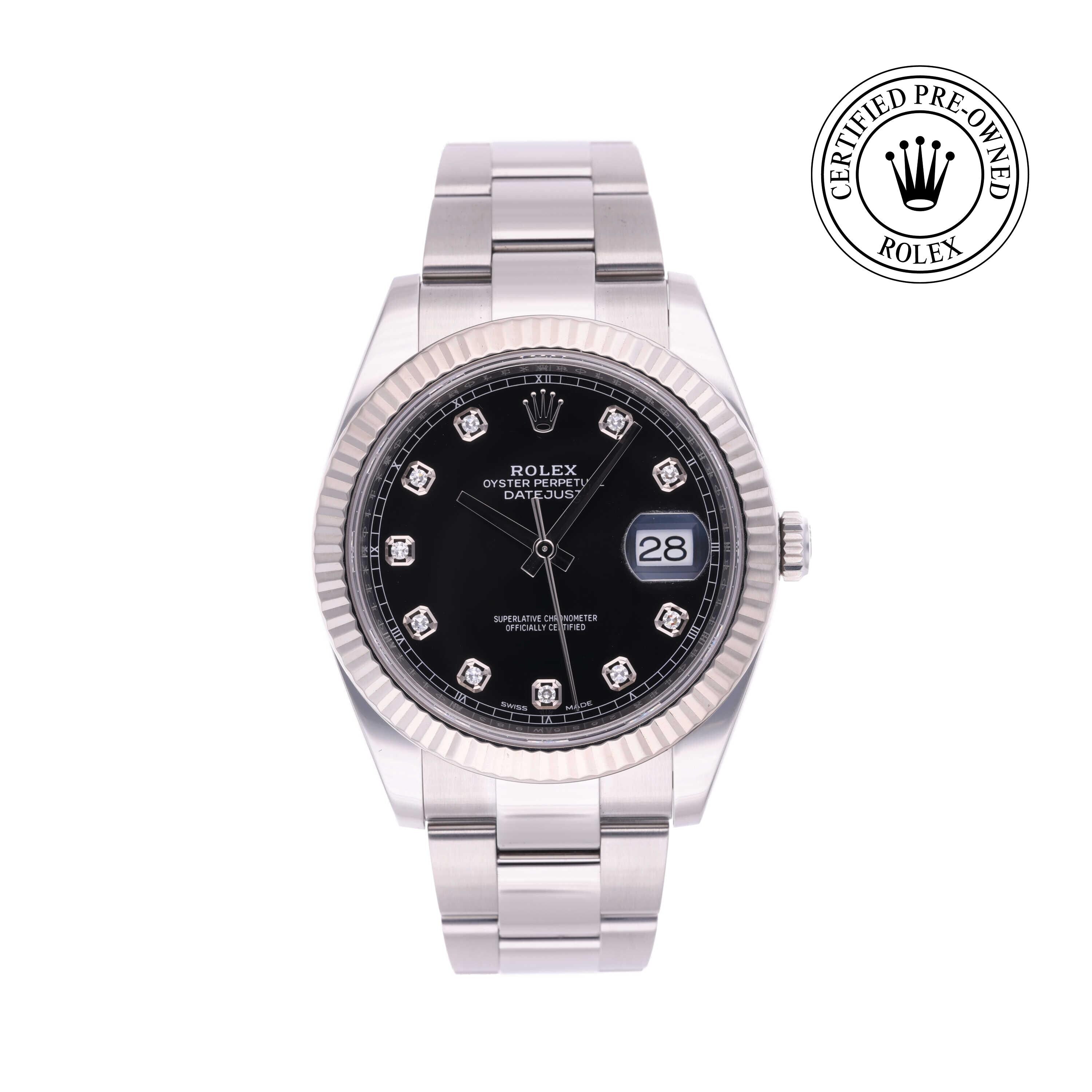Rolex Certified Pre-owned Datejust M126334-0011 front on white background