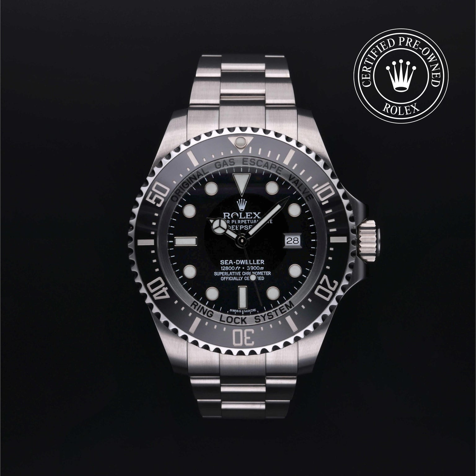 Rolex Certified Pre-owned Sea-Dweller M116660-0001 front on black background