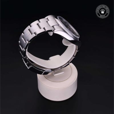 Rolex Certified Pre-owned Explorer M214270-0001 front on black background