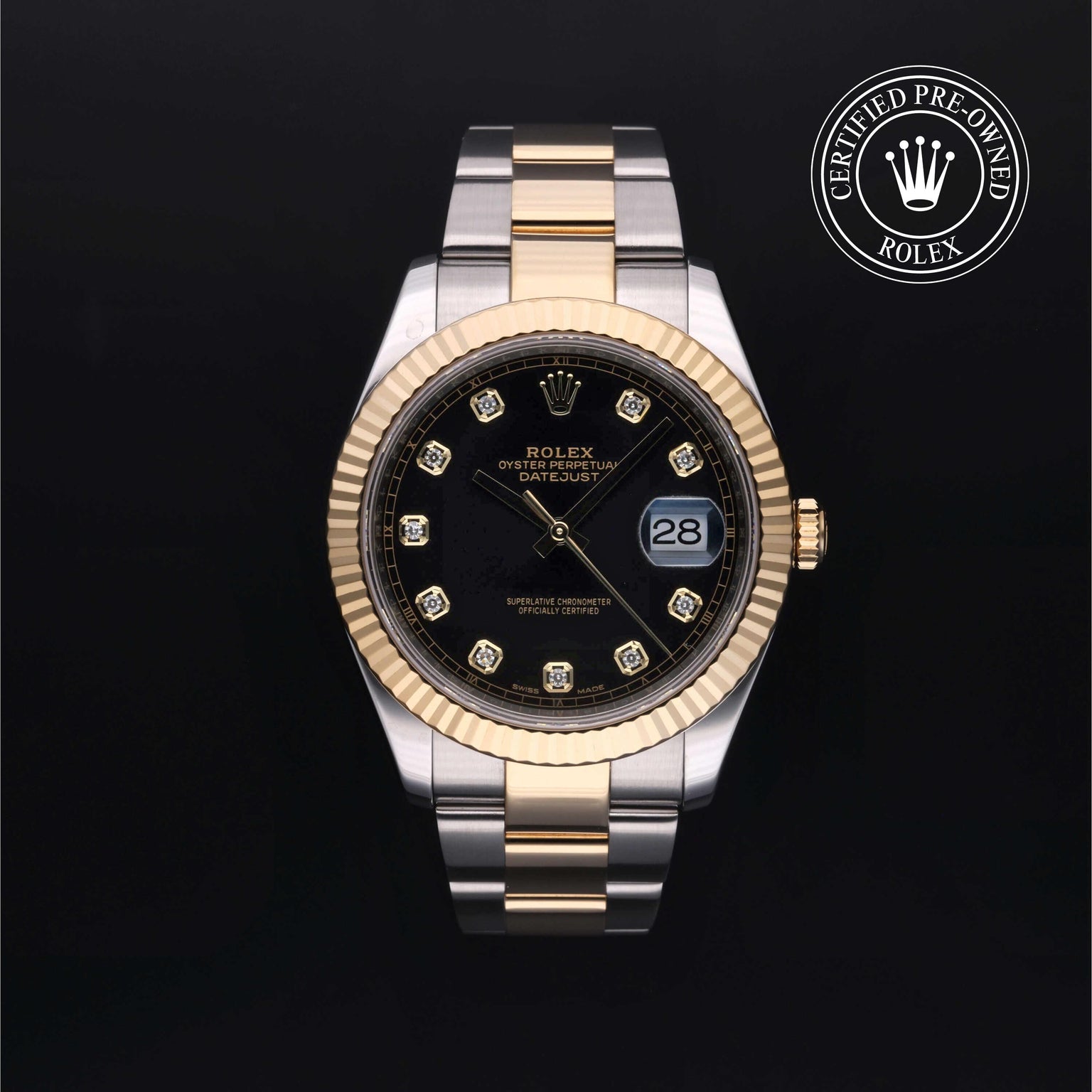 Rolex Certified Pre-owned Datejust M126333-0005 front on black background