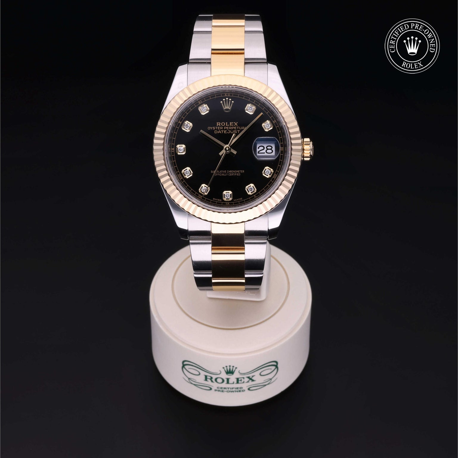 Rolex Certified Pre-owned Datejust M126333-0005 front on black background