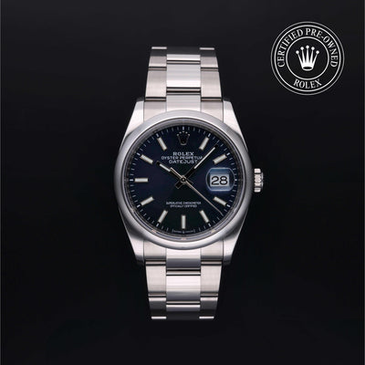 Rolex Certified Pre-owned Datejust M126200-0006 front on black background
