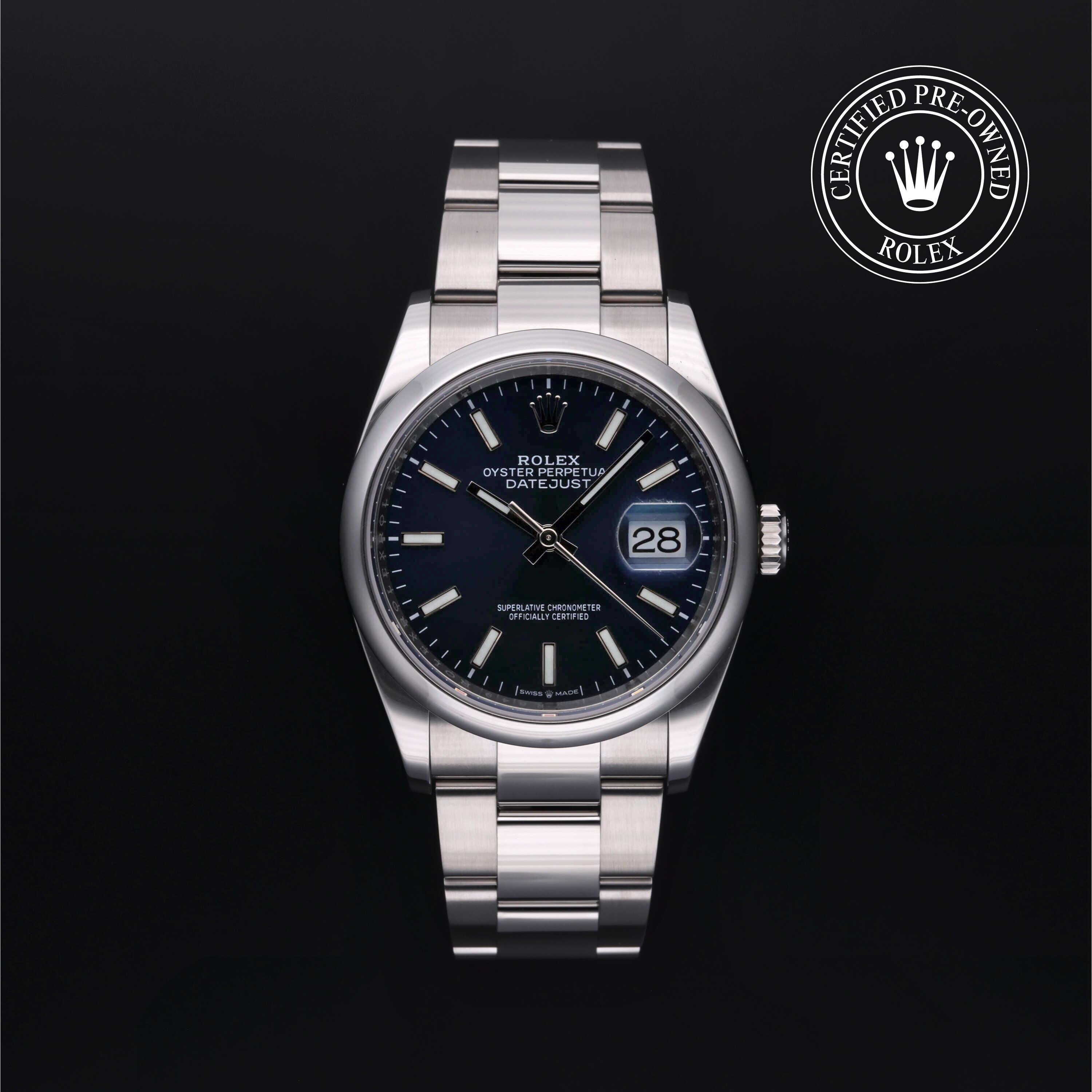 Rolex Certified Pre-owned Datejust M126200-0006 front on black background