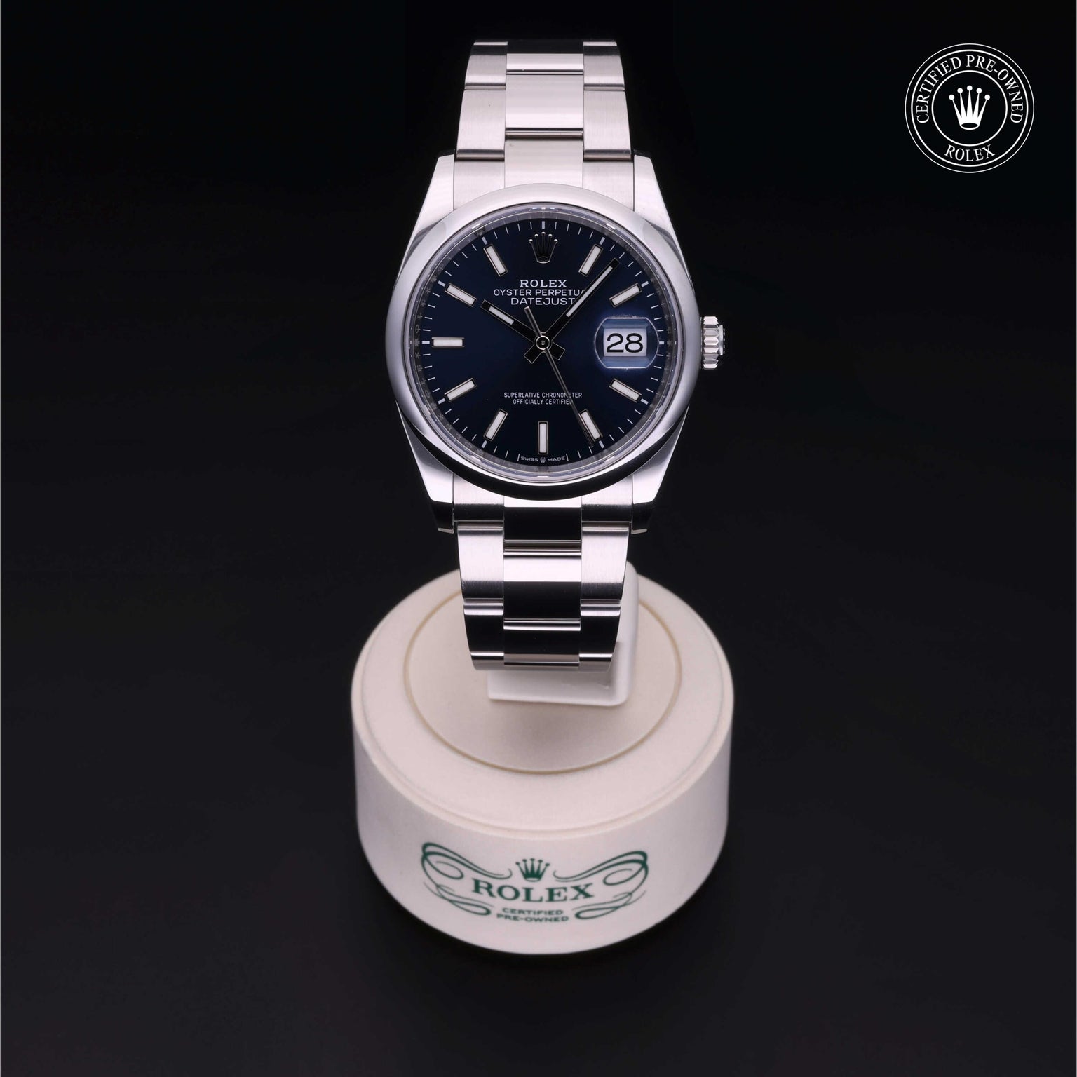 Rolex Certified Pre-owned Datejust M126200-0006 front on black background