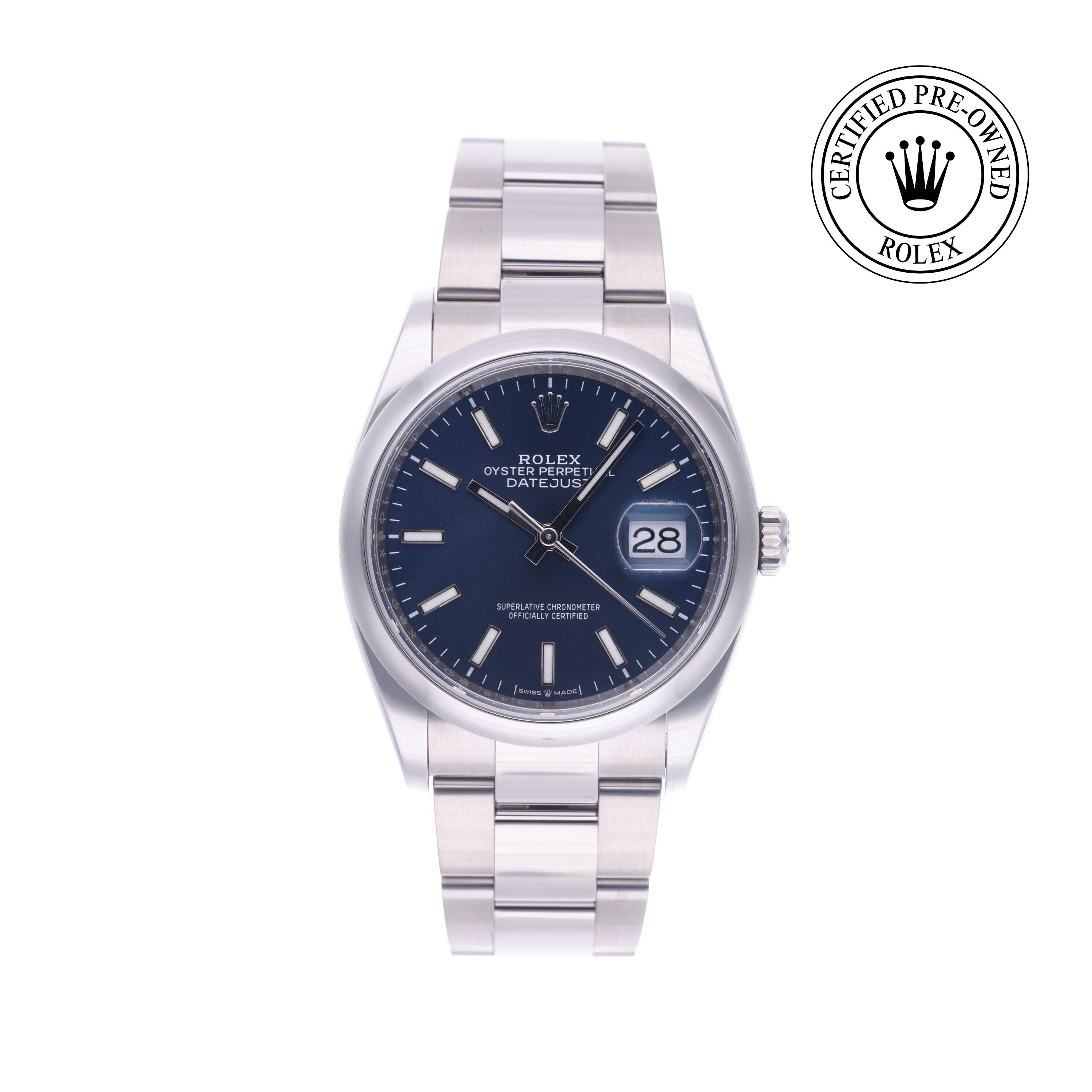 Rolex Certified Pre-owned Datejust M126200-0006 front on white background