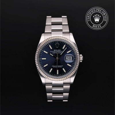 Rolex Certified Pre-owned Datejust M126234-0018 front on black background