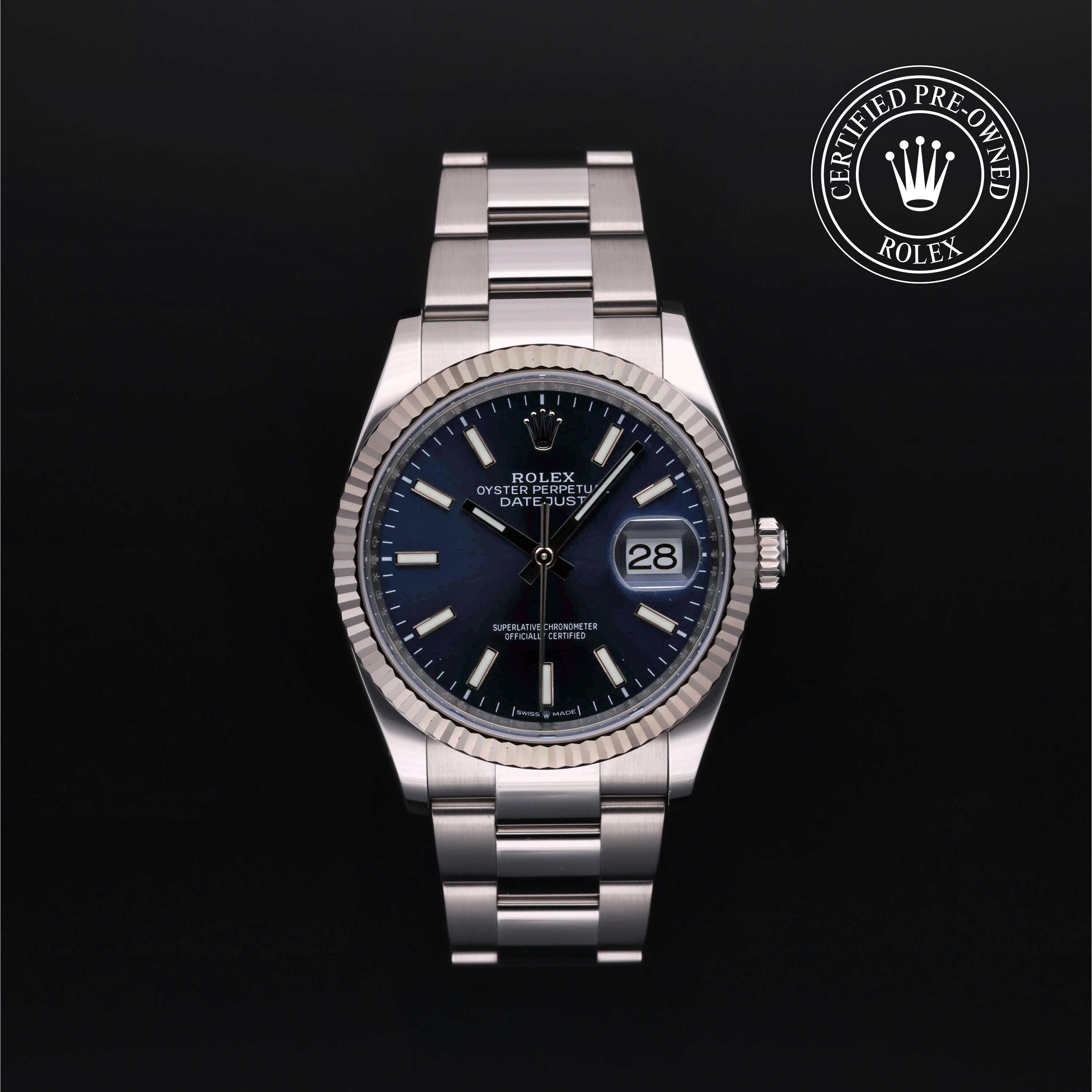 Rolex Certified Pre-owned Datejust M126234-0018 front on black background