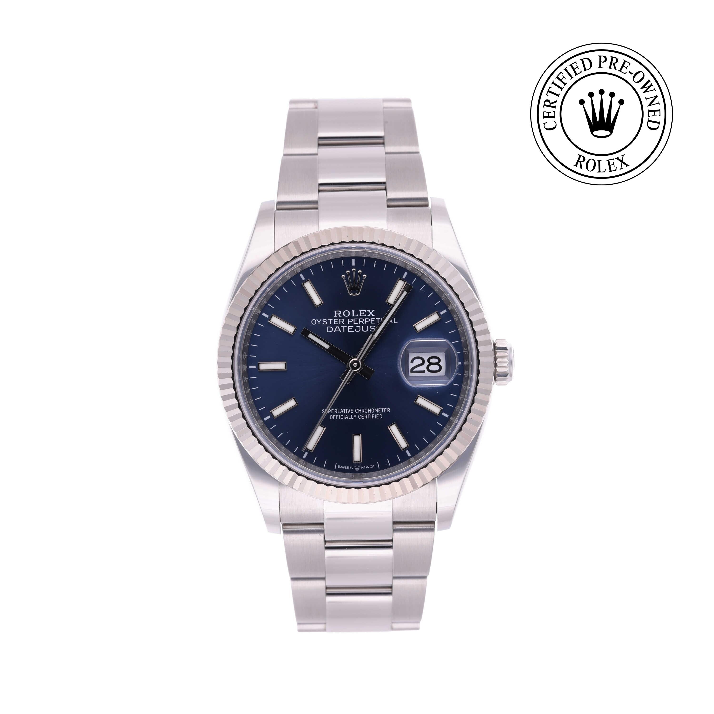 Rolex Certified Pre-owned Datejust M126234-0018 front on white background